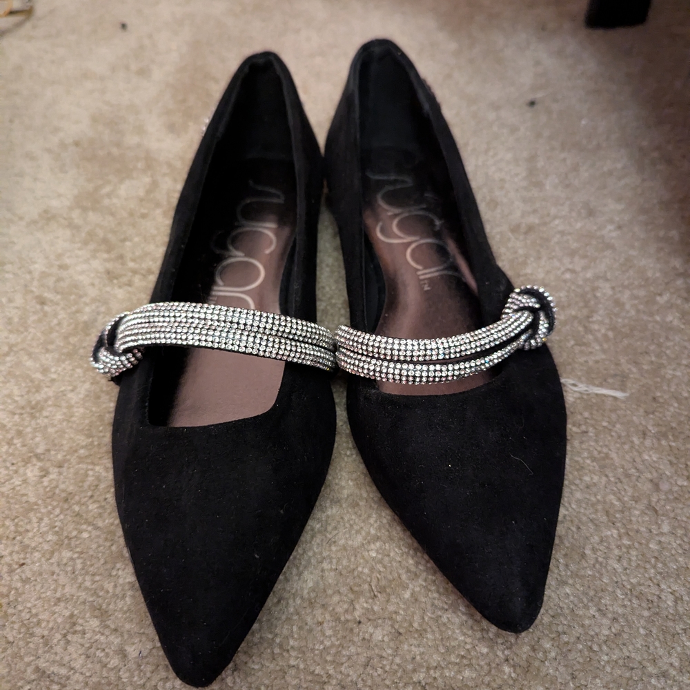 Sugar Women's Black Flats with Silver Detailing